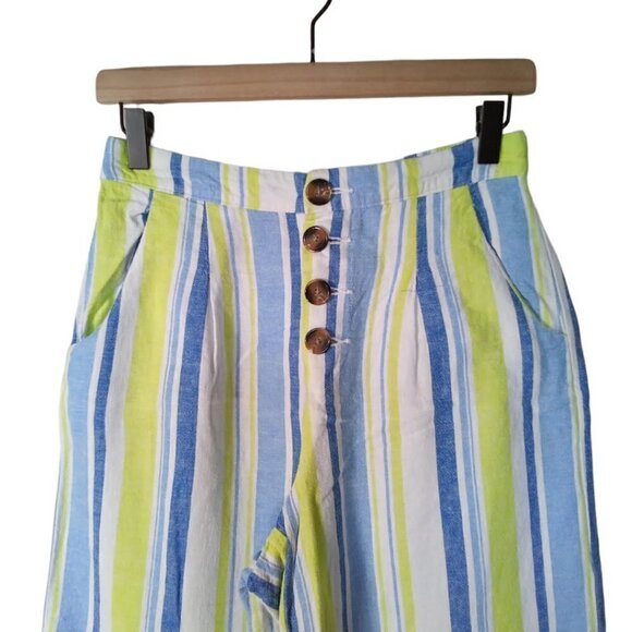 A.N.A Green & Blue Striped Linen Blend High Waist Crop Culottes Pants Sz S - Picture 2 of 5
